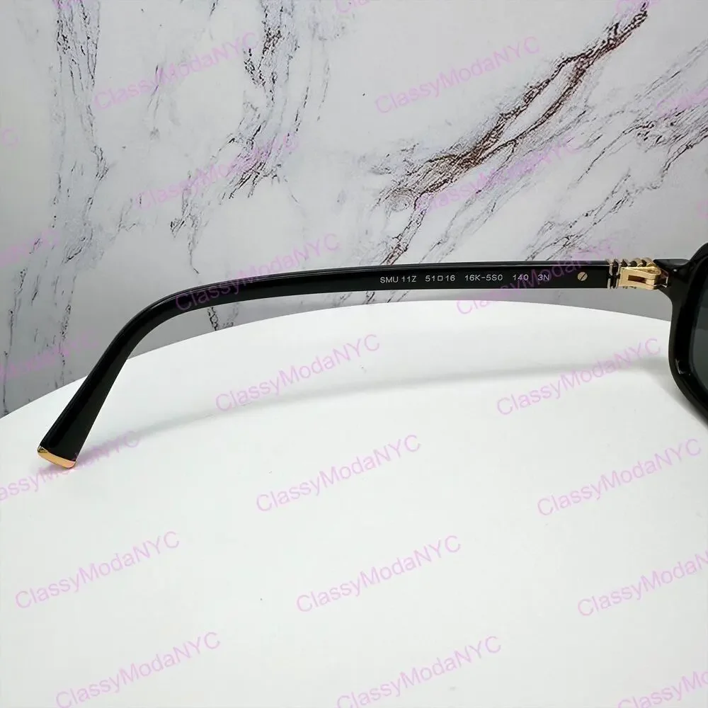 New MIU MIU Sunglasses Black Square Rectangle Acetate Gold Metal Logo Authentic
